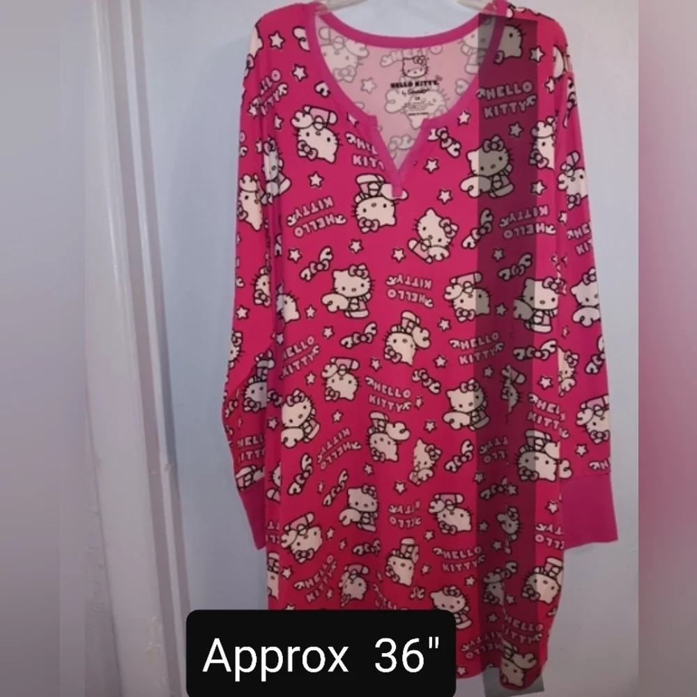 Hello Kitty Pink White Graphic pajamas Nightgown Night Shirt  Long Sleeve 1X
